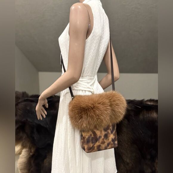 Gorgeous Real Fox Fur Trimmed Handmade Genuine Leather Tote Bag/ Crossbody - Picture 5 of 16